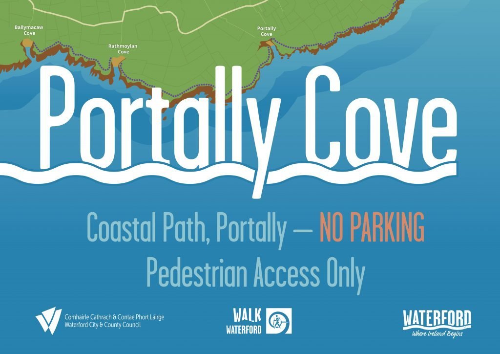 Informational tourist road sign Portally Cove