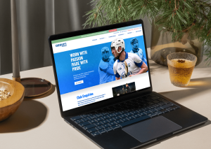 Image of Azzurri Teamwear website design project mocked-up in a laptop screen for illustrative purposes