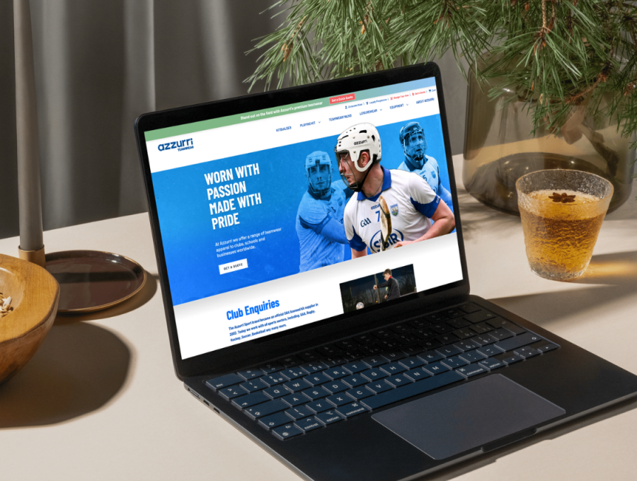 Image of Azzurri Teamwear website design project mocked-up in a laptop screen for illustrative purposes